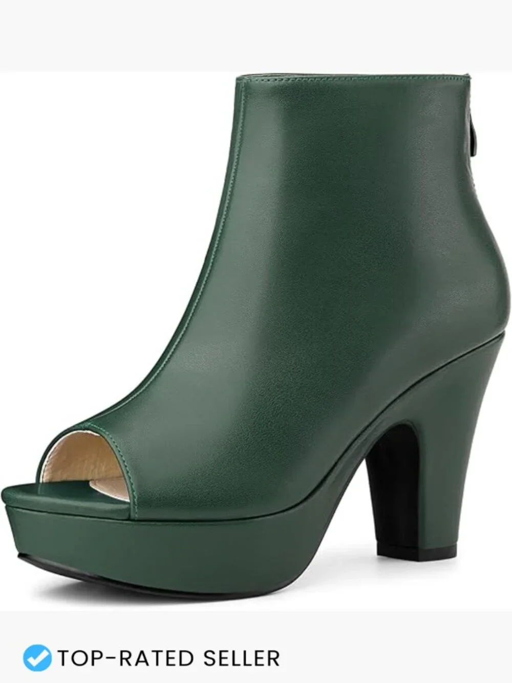 Peep Toe Ankle Boots Chunky Heel Platform Back Zip Faux Leather Booties